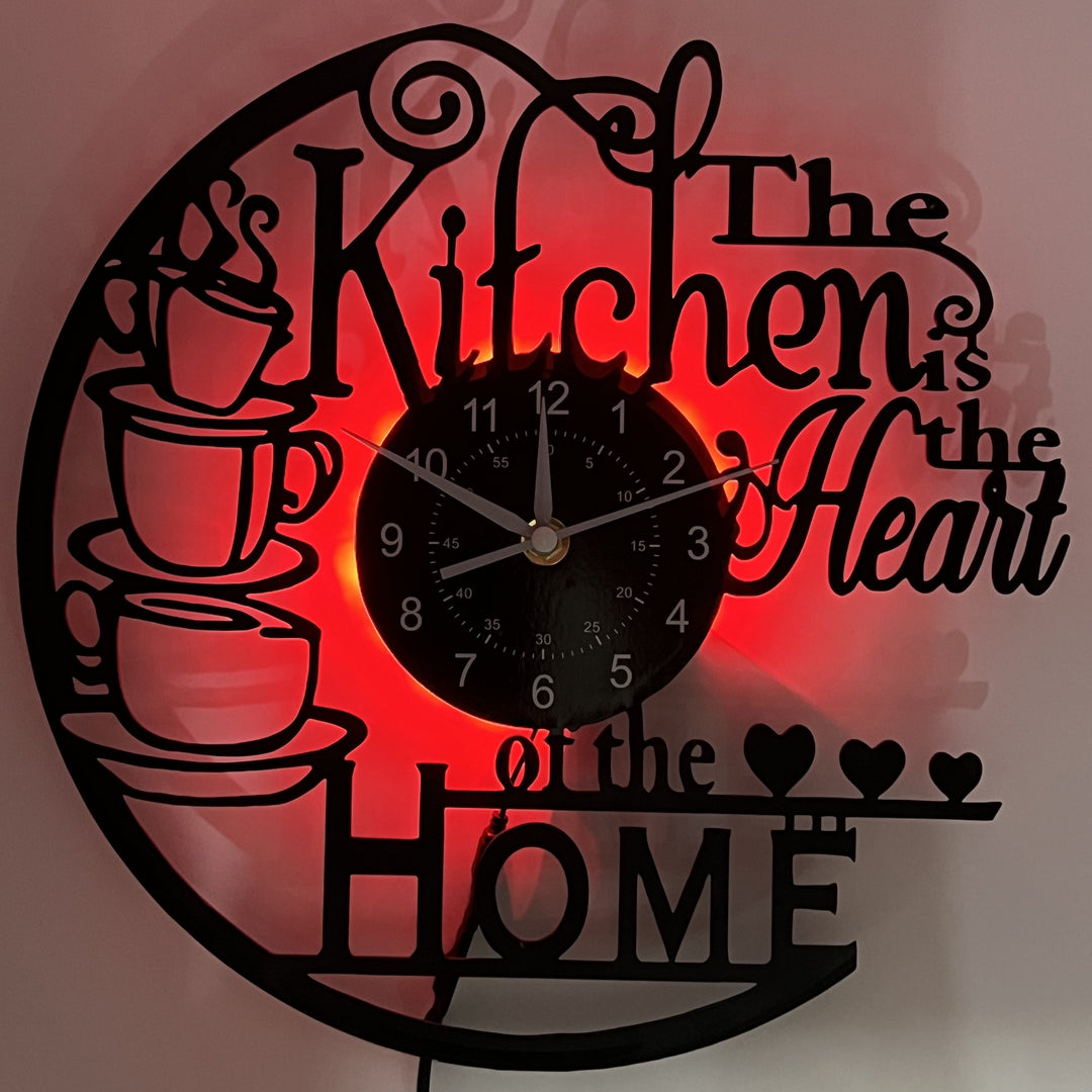 Decorative LED wall clock, adding a warm atmosphere to any kitchen.