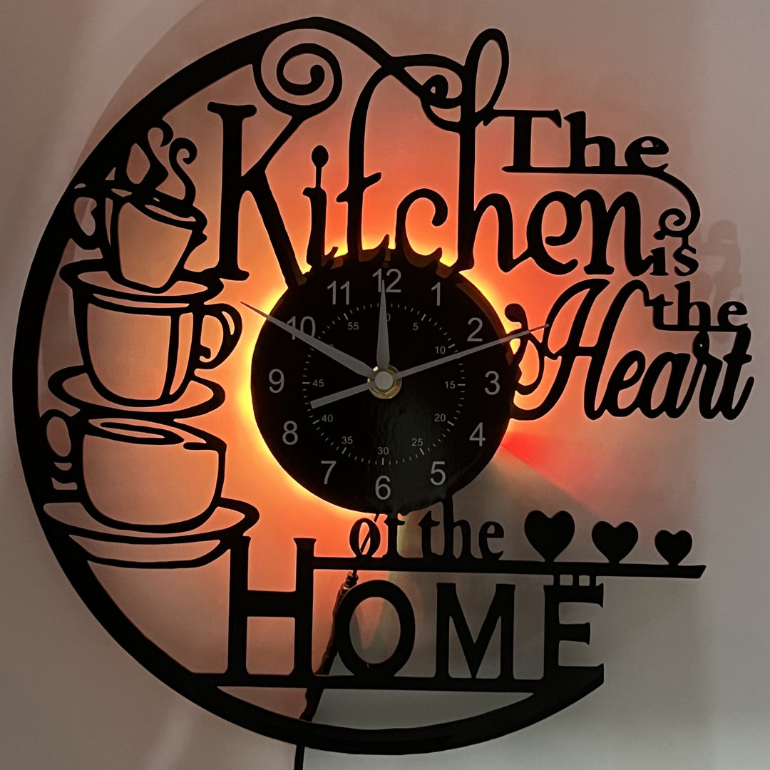 Unique heart of home kitchen clock featuring colorful LED lights.