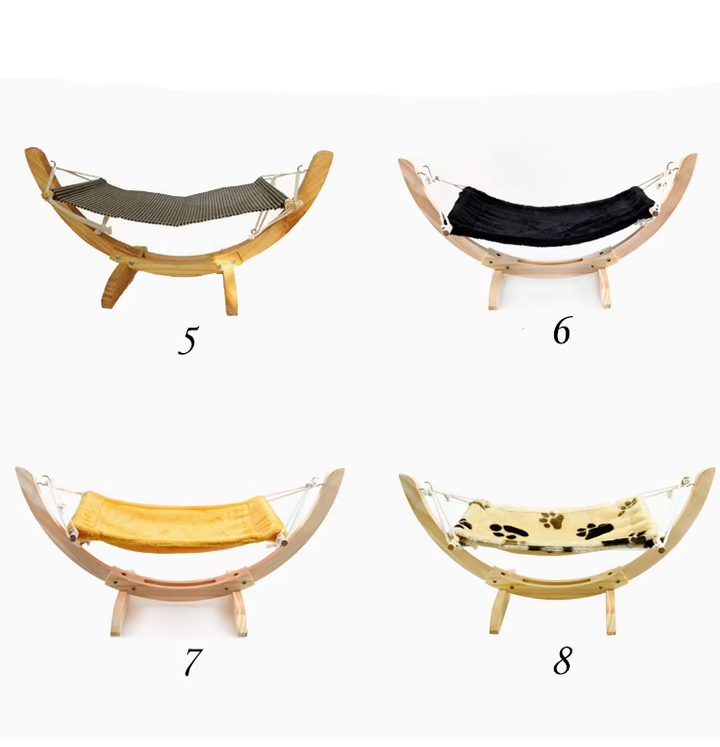 Durable & washable leopard print cat hammock cover for wooden beds. Soft, cozy pet comfort for your feline friend.