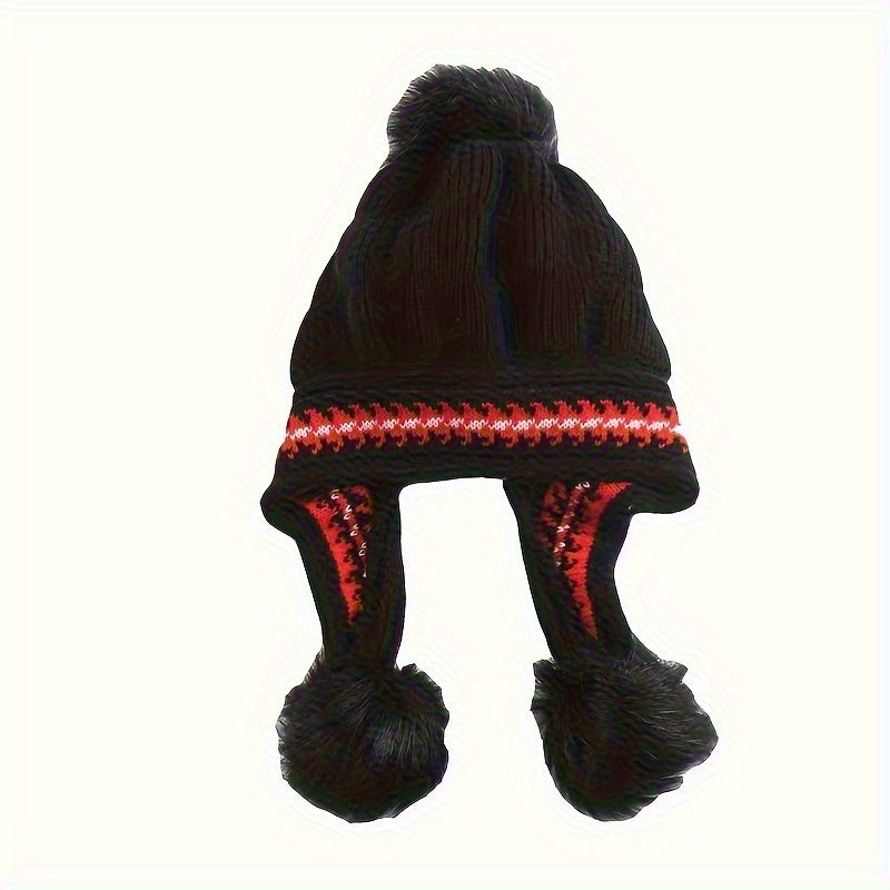 Toddler winter hat: warm knit design, ear flaps, & a pom-pom. Stylish children's accessory.