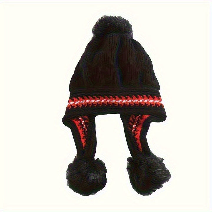 Toddler winter hat: warm knit design, ear flaps, & a pom-pom. Stylish children's accessory.