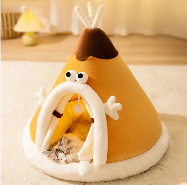 Cozy plush cat tent, a soft feline hideaway and play den for ultimate pet comfort. Ideal cat cave bed.