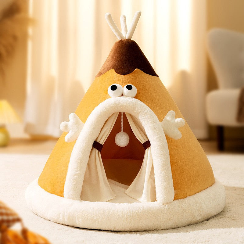 Plush cat tent offers a cozy pet hideout. Soft feline bed provides ultimate comfort & a private play den.