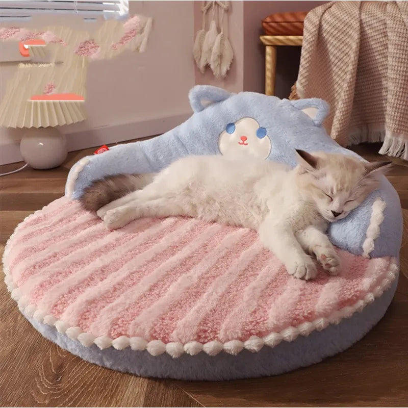 Cozy plush pet bed for cats & small dogs, featuring soft backrest support for ultimate sleep comfort.