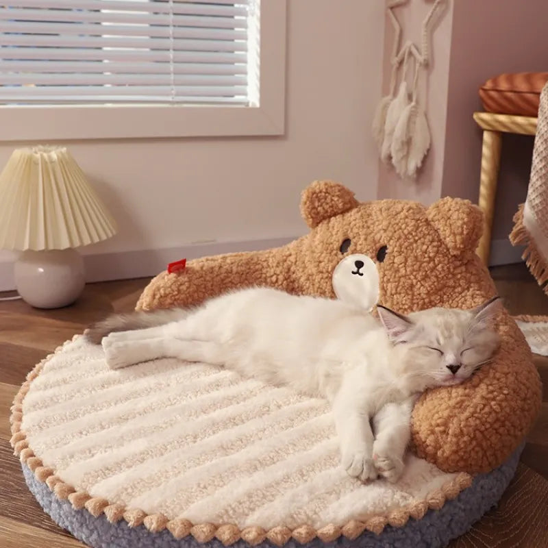 Cute animal pet bed with backrest support, ideal for a cat or small dog's deep, comfortable sleep. Easy to clean.