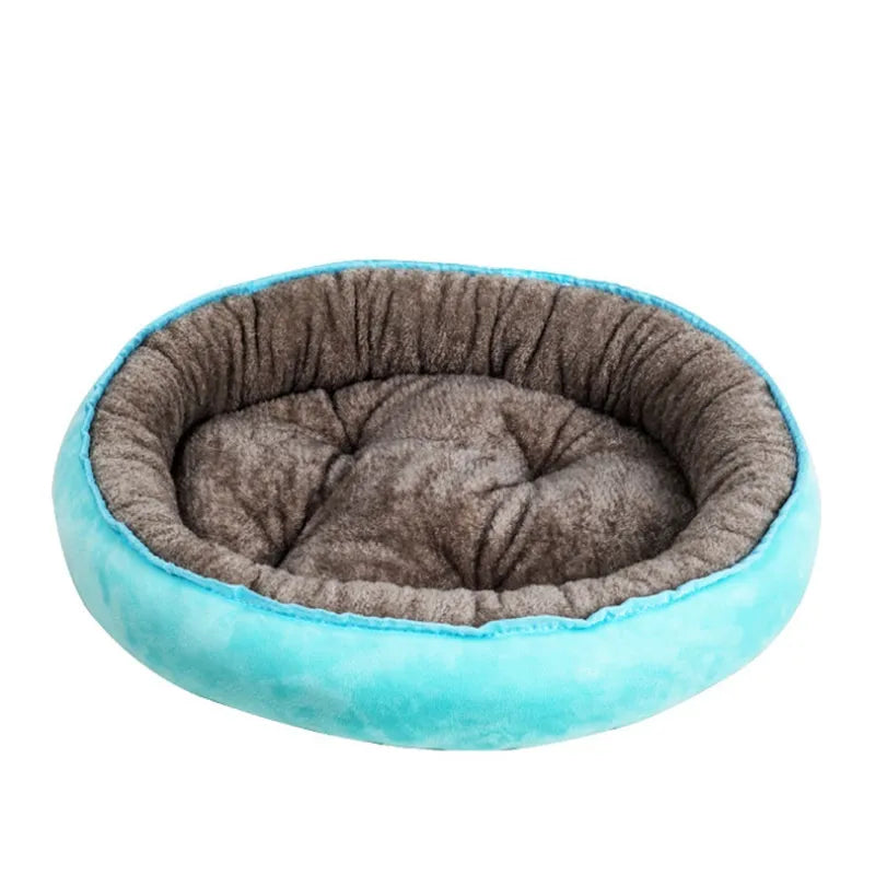 Stylish round pet bed, soft & cozy for cats & dogs. Washable design ensures pet comfort & home decor.