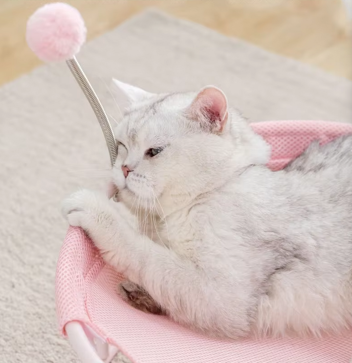 Durable round cat hammock in blue, a cozy cat lounger for a restful sleep.