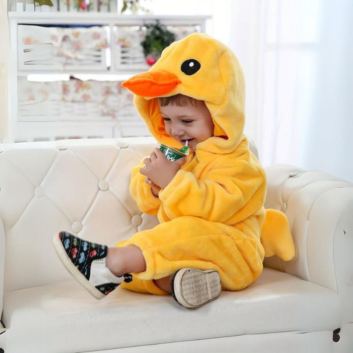 Themed children's clothing: snuggly animal print toddler jumpsuit.