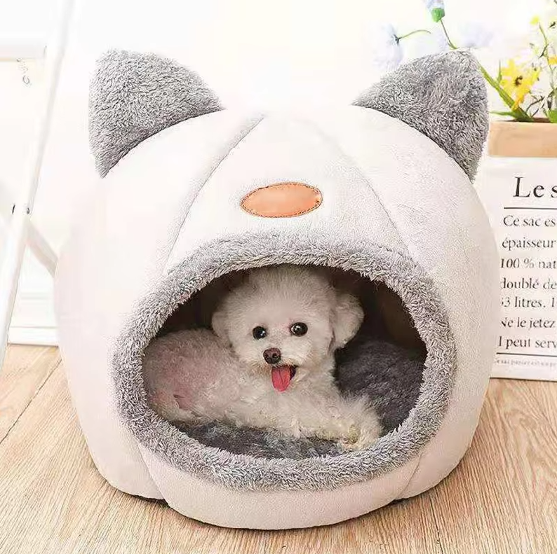 Soft cat bed house with warming feature, ideal pet sanctuary. Includes a removable cushion for easy cleaning.