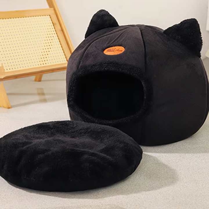 Premium warming pet bed house, a soft cat bed with a removable cushion, ensuring ultimate comfort & warmth.