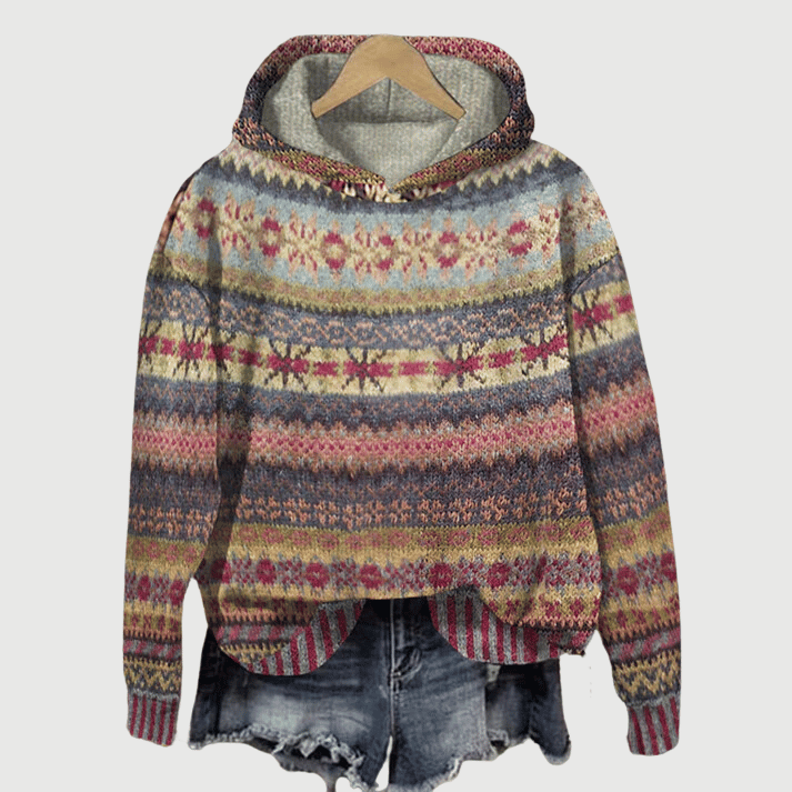 Cozy women's Norwegian style knit sweater with classic pattern. Perfect warm top for winter fashion & casual wear.