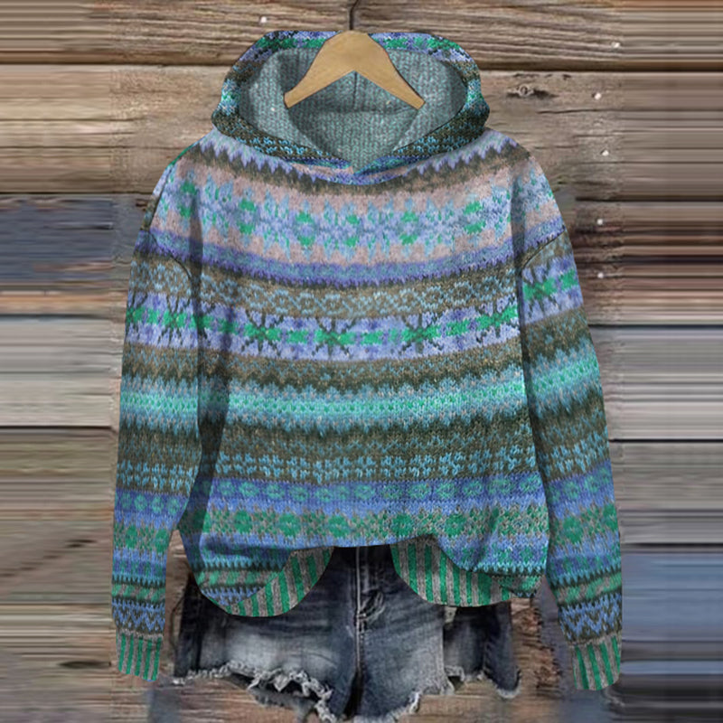 Stylish women's warm Norwegian knit sweater for cozy winter fashion. Features a classic pattern & long sleeves.