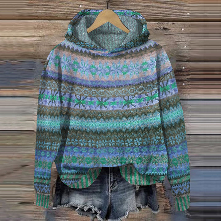Stylish women's warm Norwegian knit sweater for cozy winter fashion. Features a classic pattern & long sleeves.