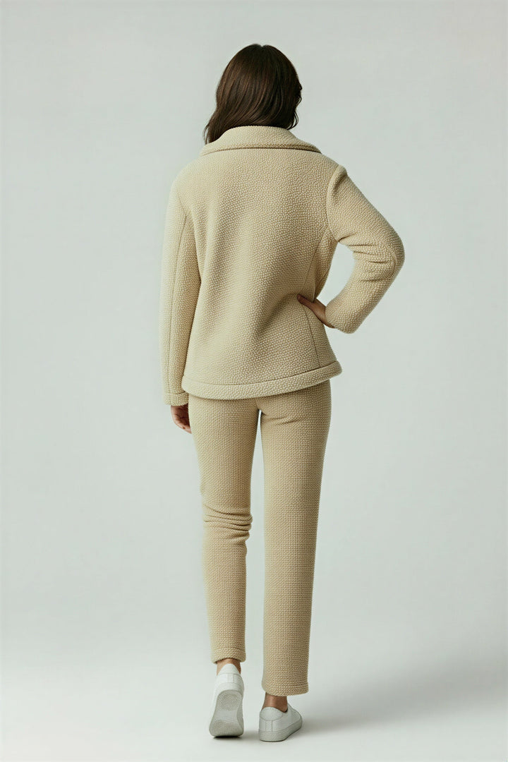 Close-up of the soft sherpa texture on this women's teddy coat.