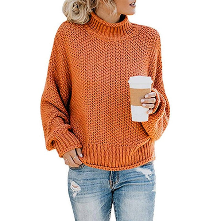 Stylish women's loose turtleneck pullover sweater for comfortable casual wear. Perfect long sleeve winter top.