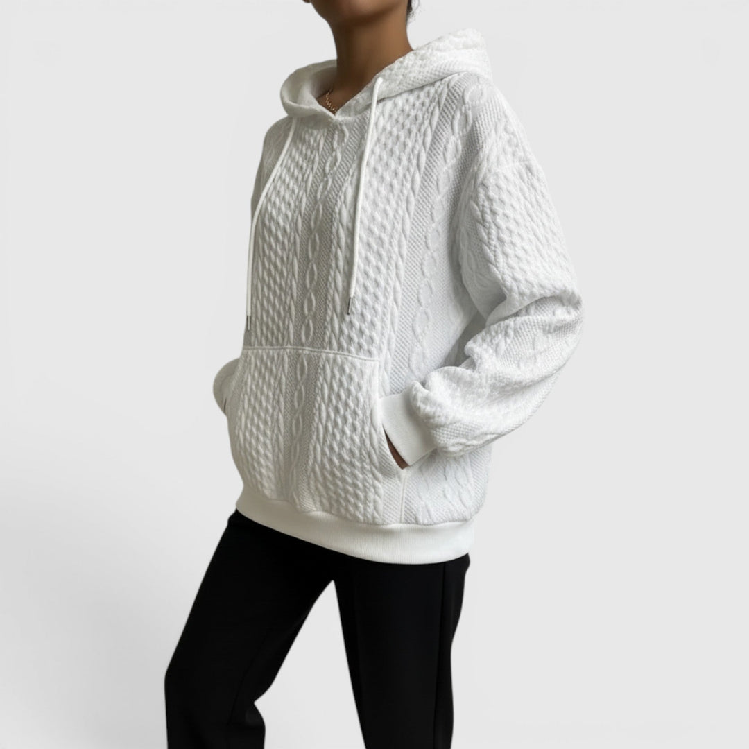 Plus Size Women's Relaxed Fit Hoodie, soft long sleeve pullover, ideal for everyday casual.