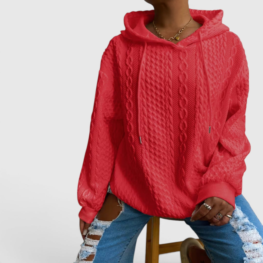 Relaxed Fit Plus Size Pullover Hoodie for women, comfortable long sleeve, versatile style.