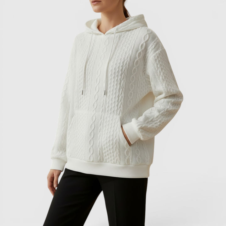 Soft Women's Plus Size Relaxed Fit Long Sleeve Hoodie, comfortable for casual daily.