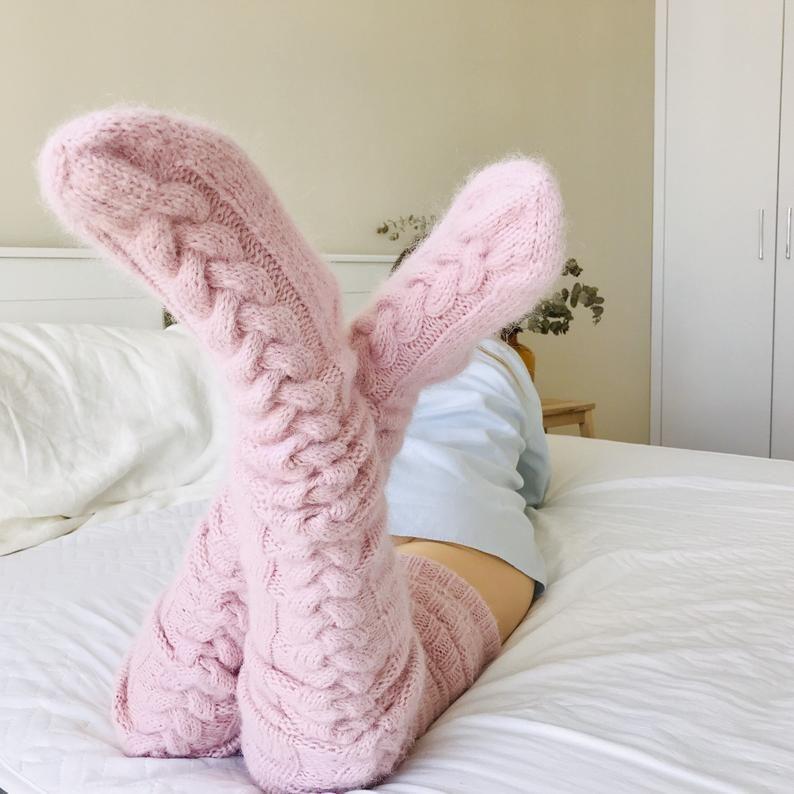 Perfect gift for her: cozy, warm, and comfortable thigh-high knit socks