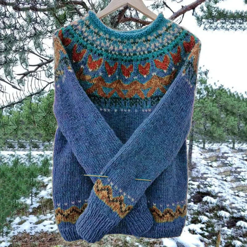 Chic women's winter pullover sweater, combining warmth with modern style, ideal for cozy casual outfits.