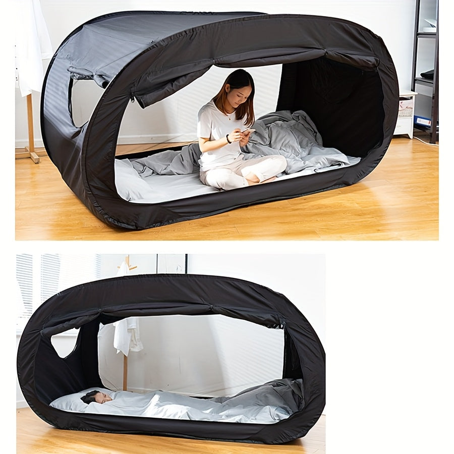CozyNest folding tent bed in vibrant blue, perfect for indoor or outdoor use.