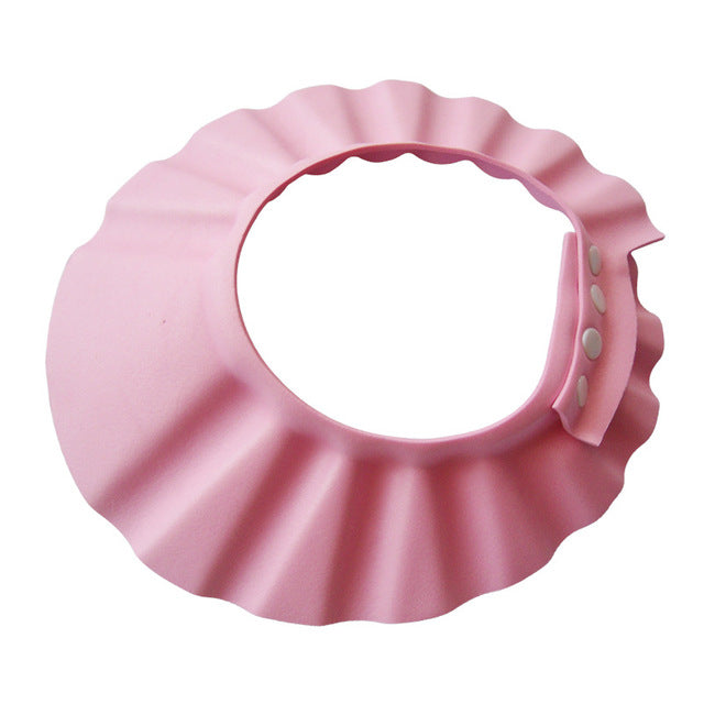 Adjustable baby bath hat offering excellent eye and ear protection during showers.