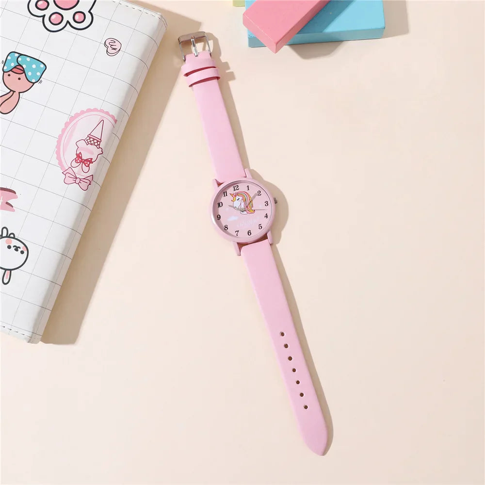 Fun and functional girls' accessory: a unicorn-themed watch with a comfortable PU leather band for daily wear.