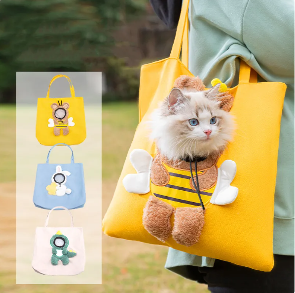 Funny animal costume pet carrier bag for safe & comfortable car travel with cats or small dogs.