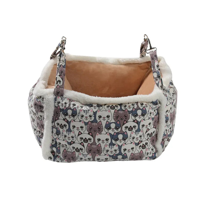 Charming square cat bed with a cute pattern, ensuring a soft and cozy sleeping experience.