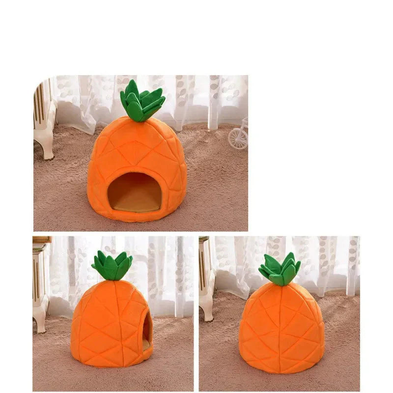 Cozy cat hideaway: pineapple design pet bed for cats. Warm, soft sleeping cave for all pets.