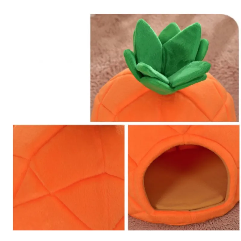 Unique pineapple design cat cave, a cozy pet bed hideaway for cats. Soft, comfortable sleeping.