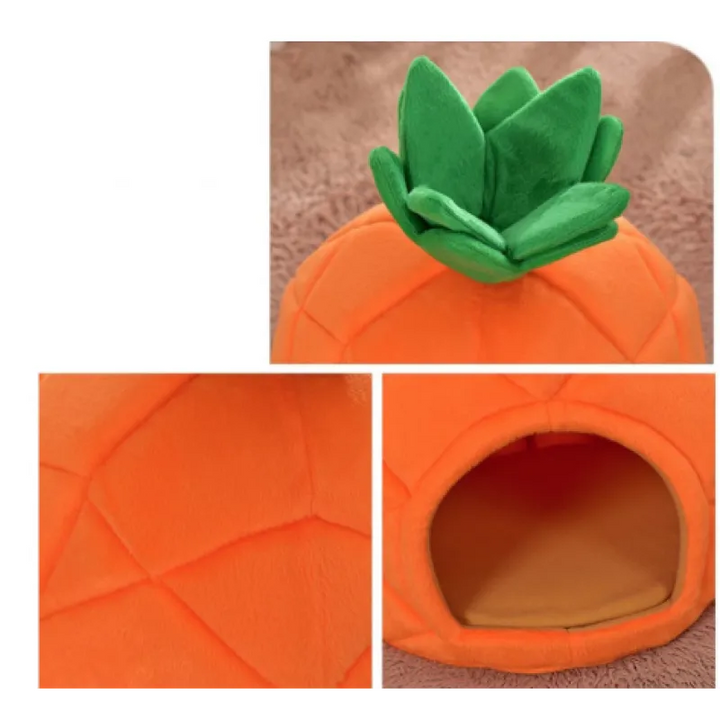 Unique pineapple design cat cave, a cozy pet bed hideaway for cats. Soft, comfortable sleeping.