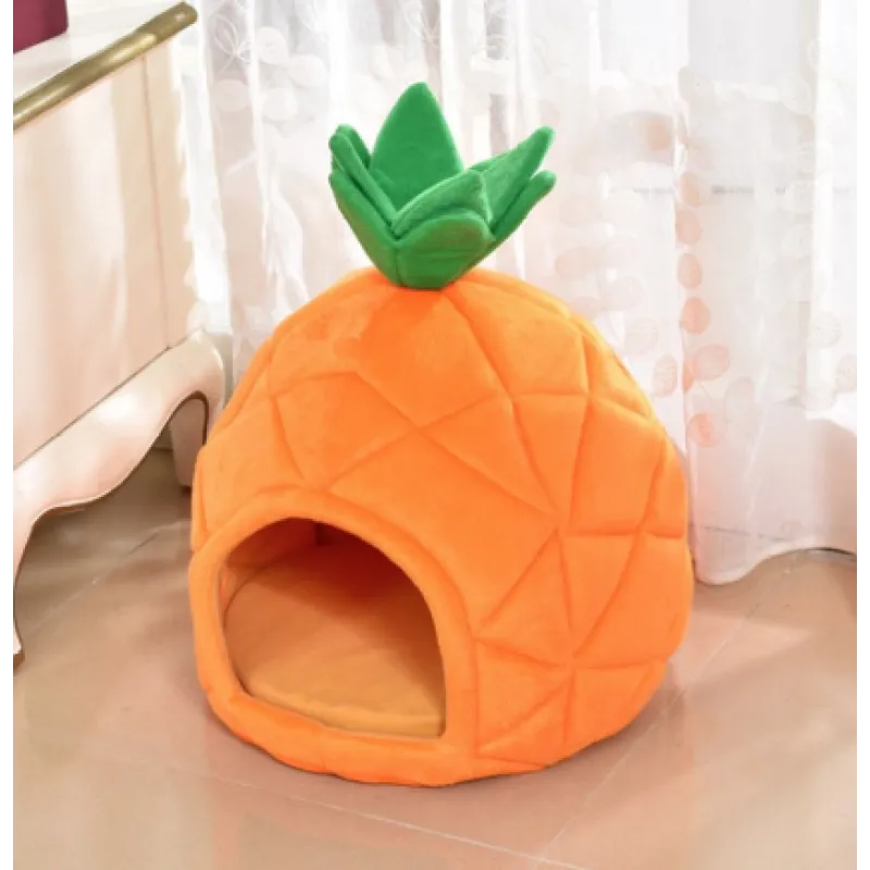 Adorable pineapple cat bed & pet hideaway cave. Plush, soft, and cozy sleeping spot for your cat.