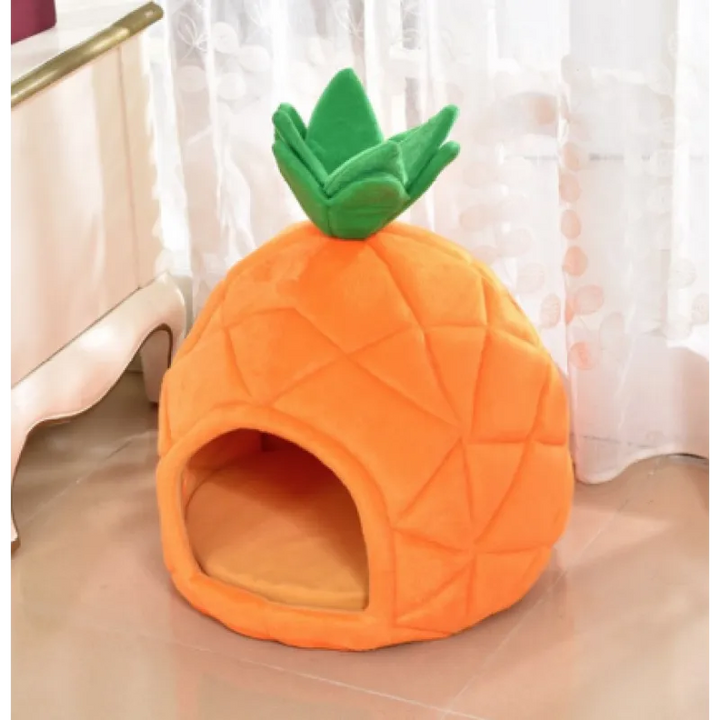 Adorable pineapple cat bed & pet hideaway cave. Plush, soft, and cozy sleeping spot for your cat.