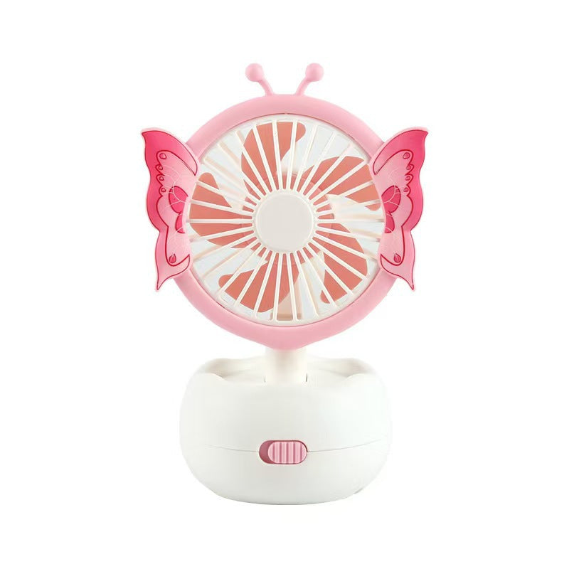 Unisex butterfly table fan, child-safe design, quiet operation for kids' room or nursery summer cooling.