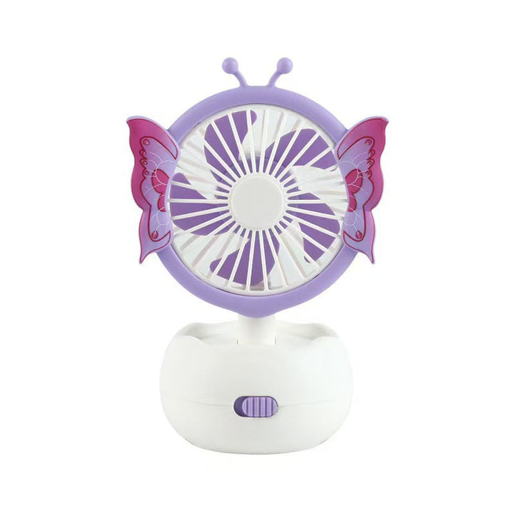 Adorable butterfly design kids fan, a quiet and portable desk fan perfect for nursery or children's bedroom cooling.