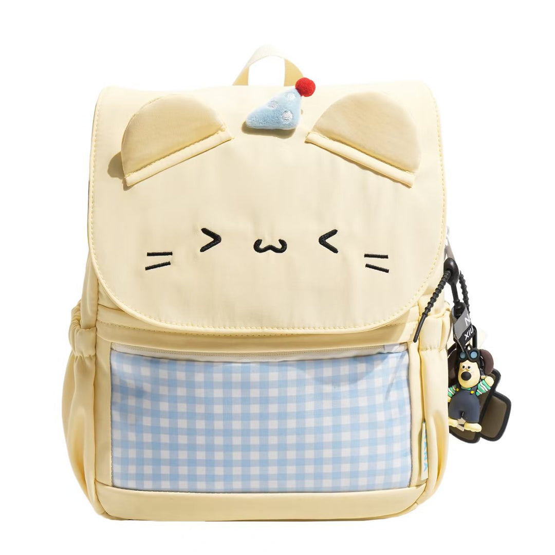 Pink character kids' school backpack with multiple compartments for organization, durable student bag.