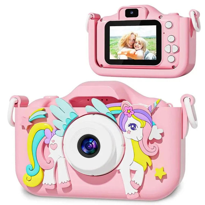 Cute unicorn digital camera for kids, 1080P HD toy camera for fun photography.