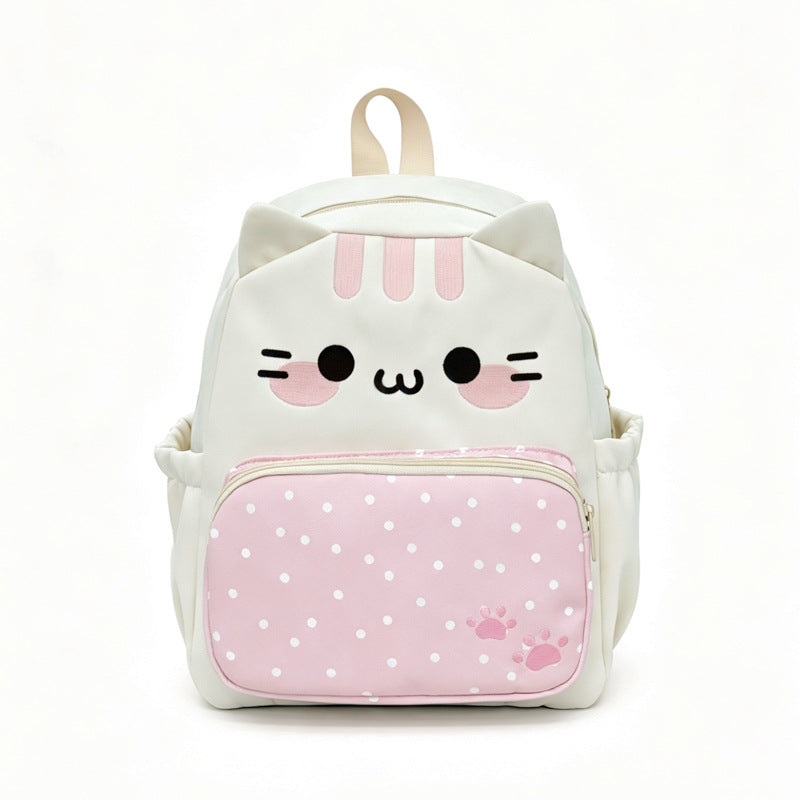 Adorable pink cat school backpack for kids & teens. Features fun animal design, ideal for school & play.