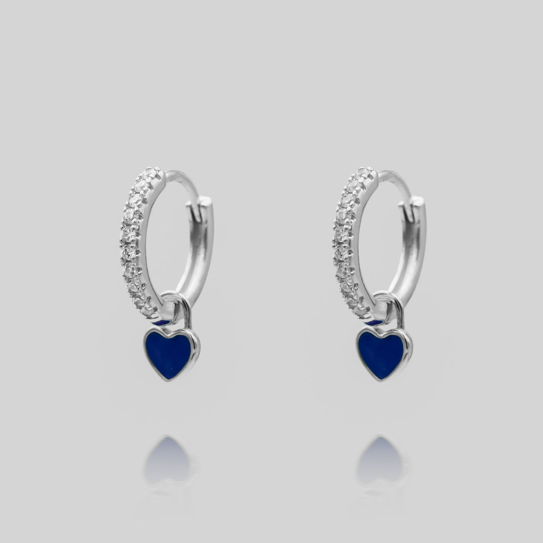 Silver plated pave dainty heart huggie hoop earrings, sparkling women's hoop jewelry.