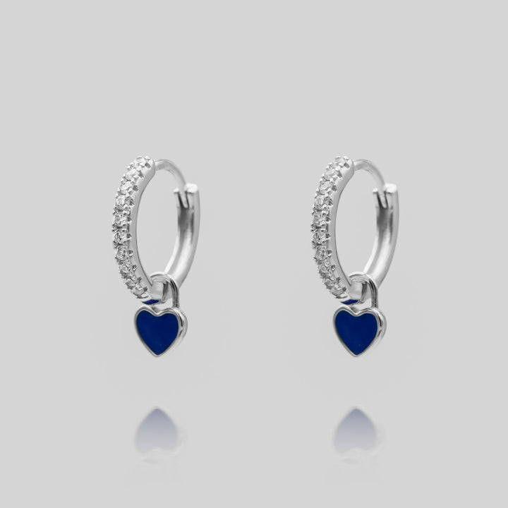 Vibrant colorful dainty heart charm huggie hoop earrings for women.