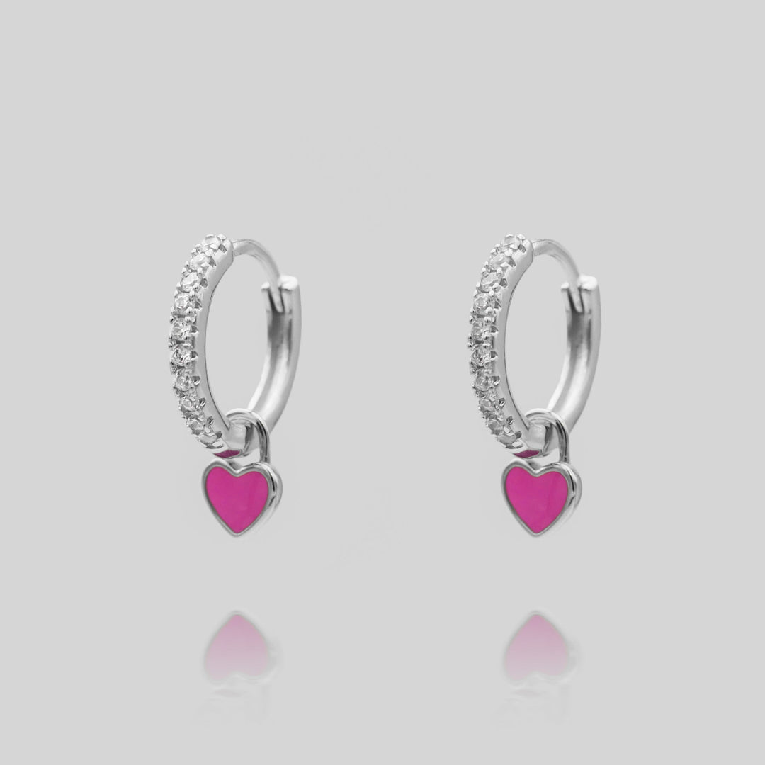 Playful colorful dainty heart huggie hoop earrings, fun women's jewelry.