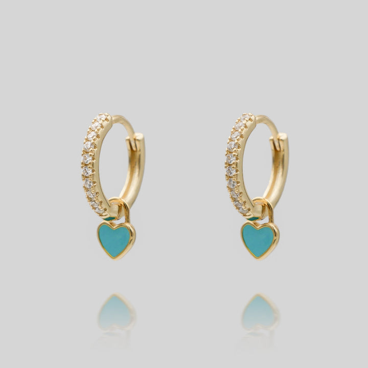 Pave dainty heart huggie hoop earrings, shimmering gold plated women's jewelry.