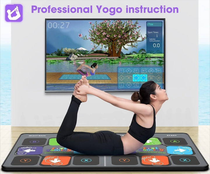 Bright and colorful DanceMaster interactive dance mat promoting active family fitness