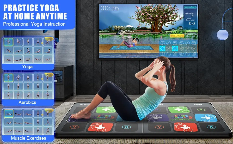Adult using the DanceMaster interactive dance mat for a fun home workout