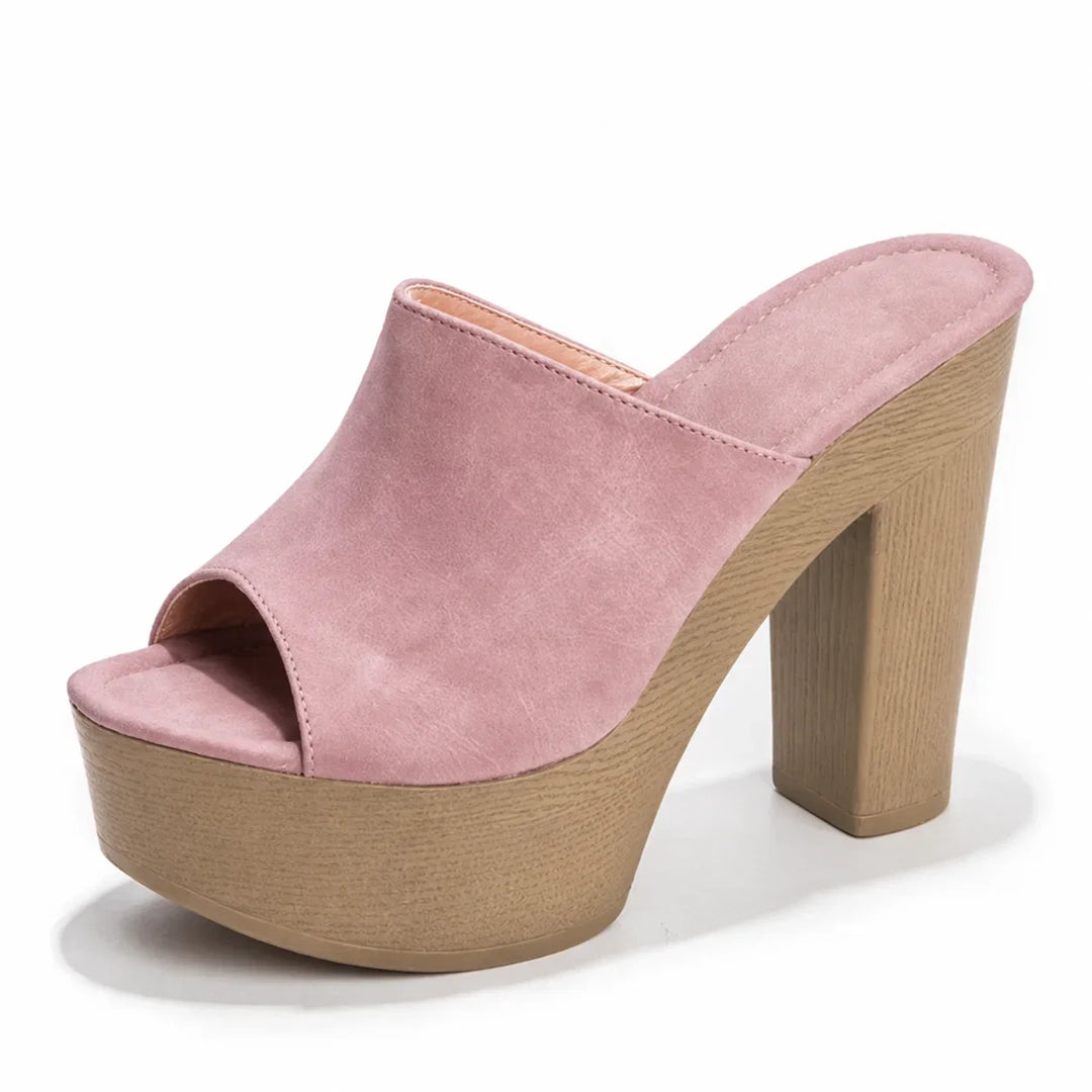 Dark blue women's platform sandals, chunky block heel, perfect for dressy and casual summer outfits.