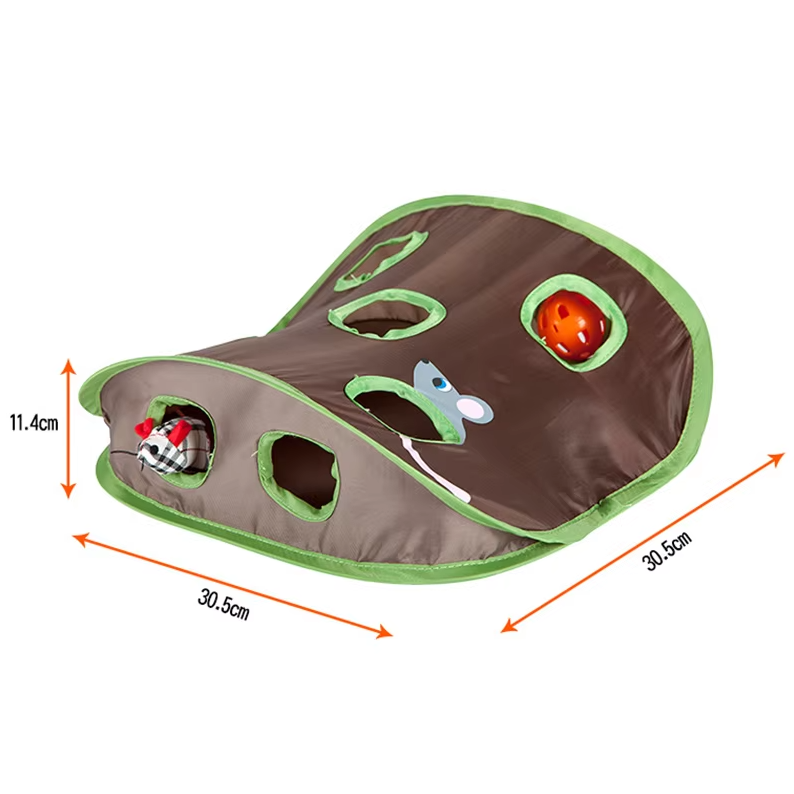 Dark brown interactive cat playmat for hide & seek, stimulating feline hunting instincts & enrichment.