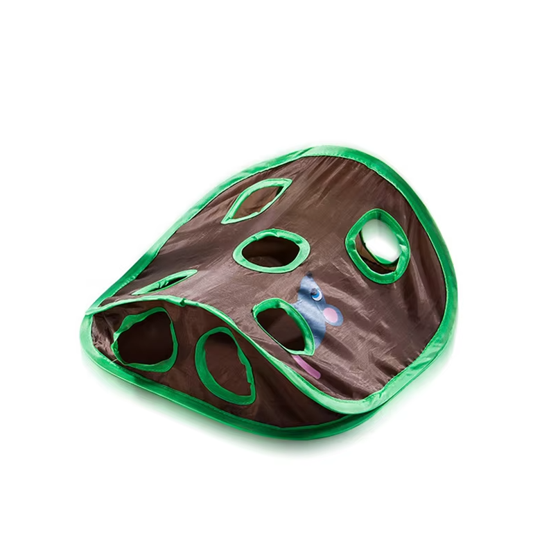 Interactive dark brown cat playmat with tunnels, perfect for hide & seek, hunting, and feline enrichment.