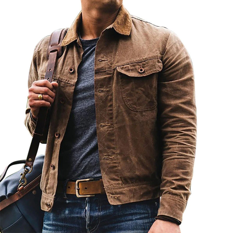 Versatile men's dark brown vintage utility jacket with multiple pockets for casual and stylish everyday wear.