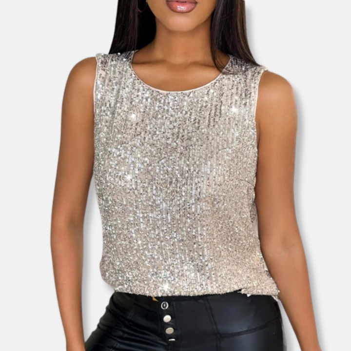 Glamorous women's sequin sleeveless top, perfect for evening wear, adding sparkle to any party outfit.